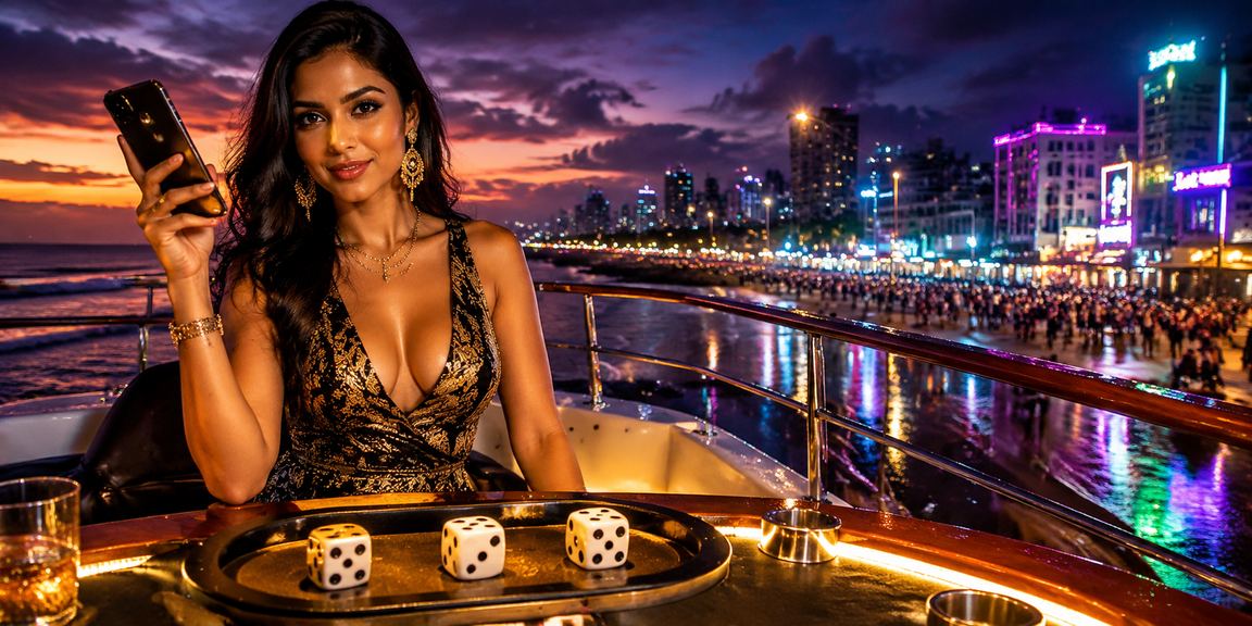 Bright neon ambient card game played near Chennai Marina Beach